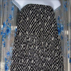 Women BOHO GYPSY PEASANT Midi Skirt OR Strapless DRESS Paisley BLACK WHITE Sz M